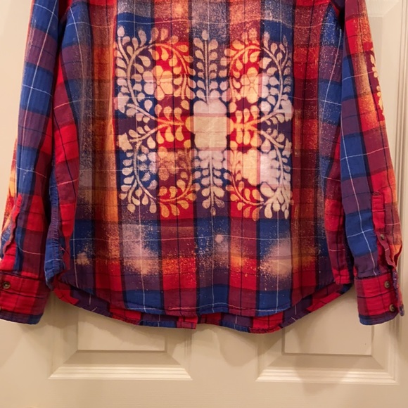 Bleach Splatter Merona Plaid Shirt Custom Up cycled Red Blue, WM SZ XXL Awesome - Picture 12 of 15